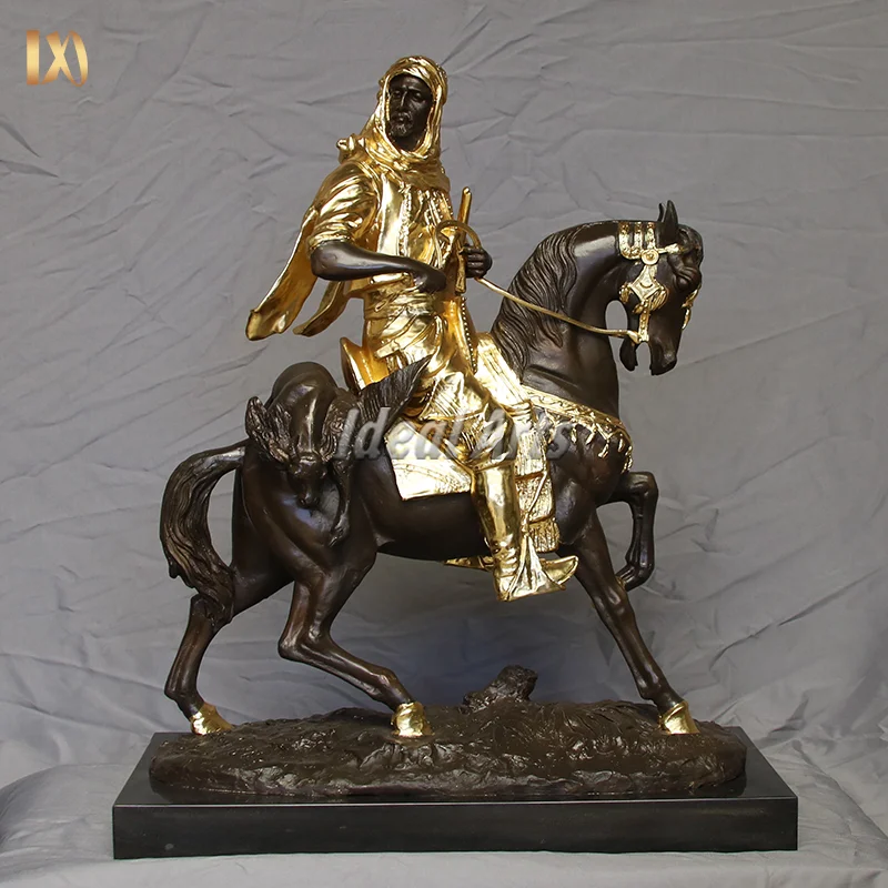 Home Decor Small Bronze Arab Warrior Hunter Riding His Horse Sculpture for Sale