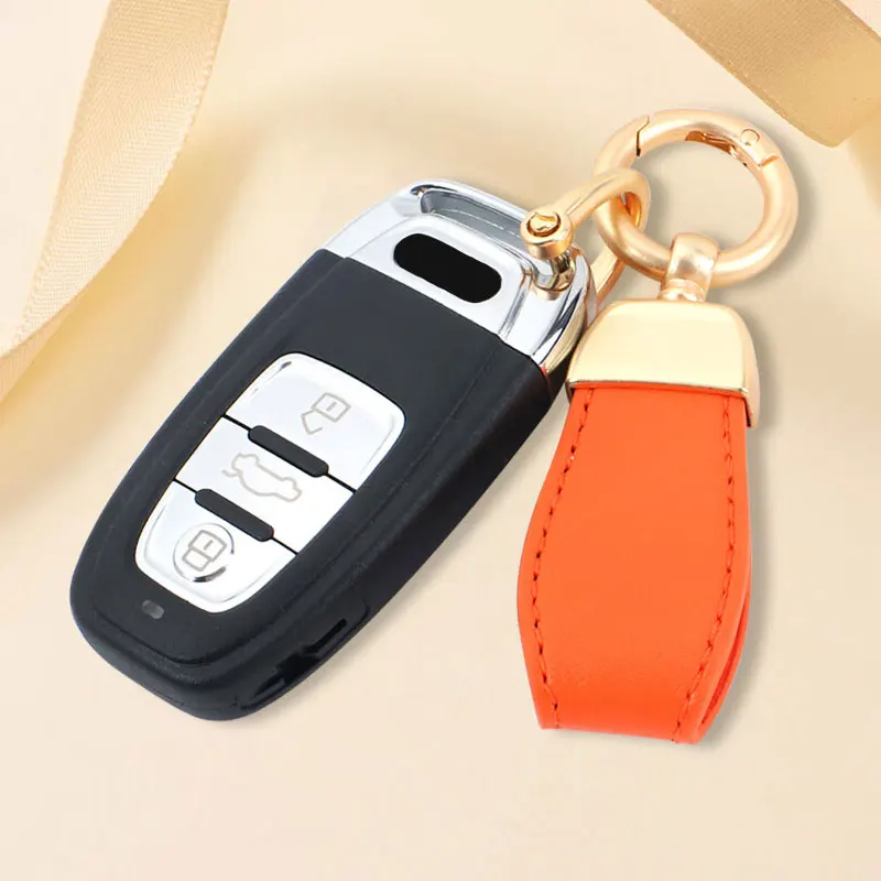 Metal keychains can heat transfer print logo blank leather lambskin key holder ring custom brand for car motorcycle bicycle