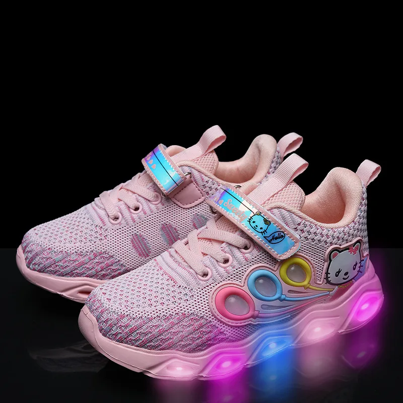Child Luminous Sneakers Frozen Princess Kids Led Flashing Boots Girls Casual Shoes With Lights