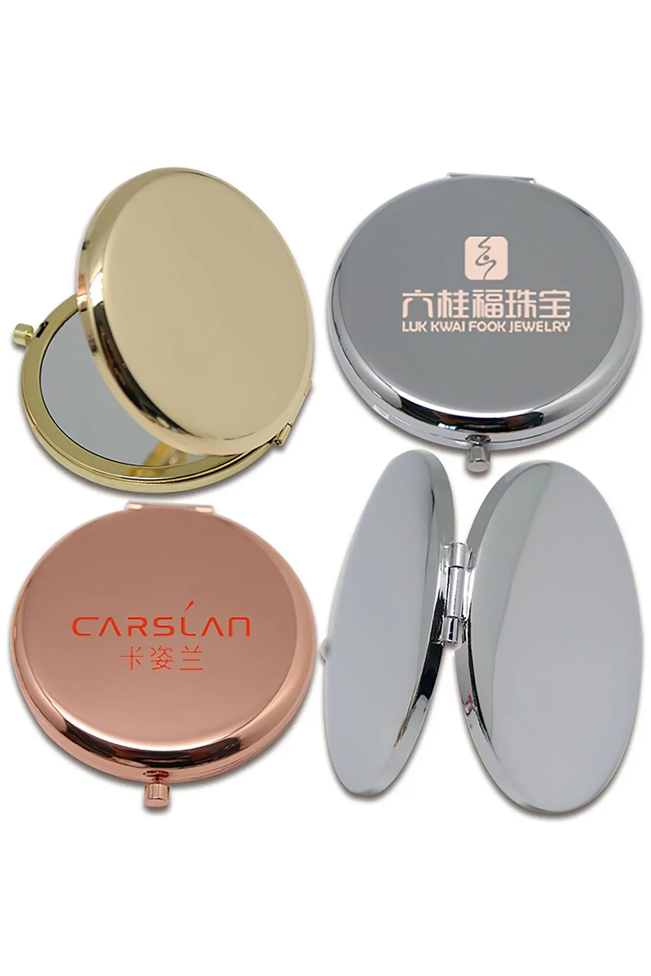 New Style Souvenir round double side metal pocket mirror gold plated make up compact mirror customized logo