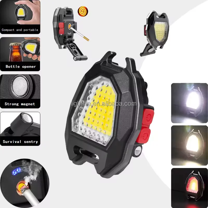 Portable Cigarette Lighter COB Working Light USB Rechargeable Magnetic Torch Light Emergency Small Mini LED Keychain Flashlight