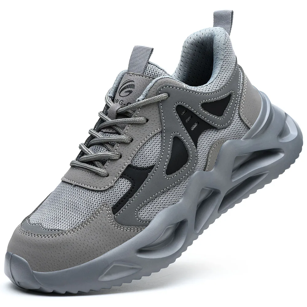 Black Leather Light-Weight Safety Shoes with Steel Toe Unisex EVA Insole Breathable Work Shoes for Summer and Winter