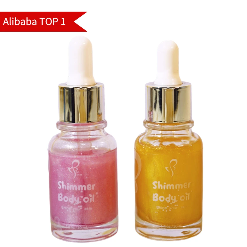 Wholesale Private Label shining Vitamin E organic natural  scent elegant oil colorful glitter Moisturizing body glow oil
