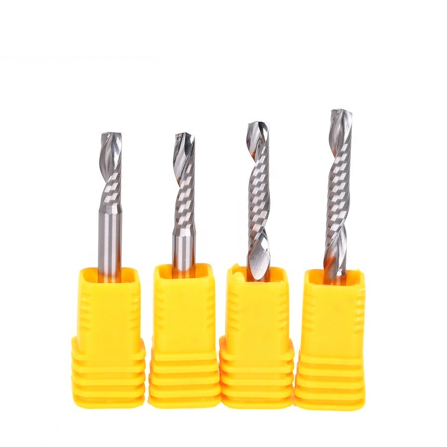 3-10mm HRC55 carbide single flute spiral router bits cnc single flute end mill for aluminum acrylic wood cutter 1 flute end mill