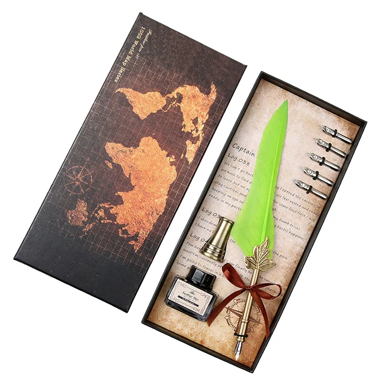 New Product Handy natural goose feather quill pen wedding gift feather fountain pen set