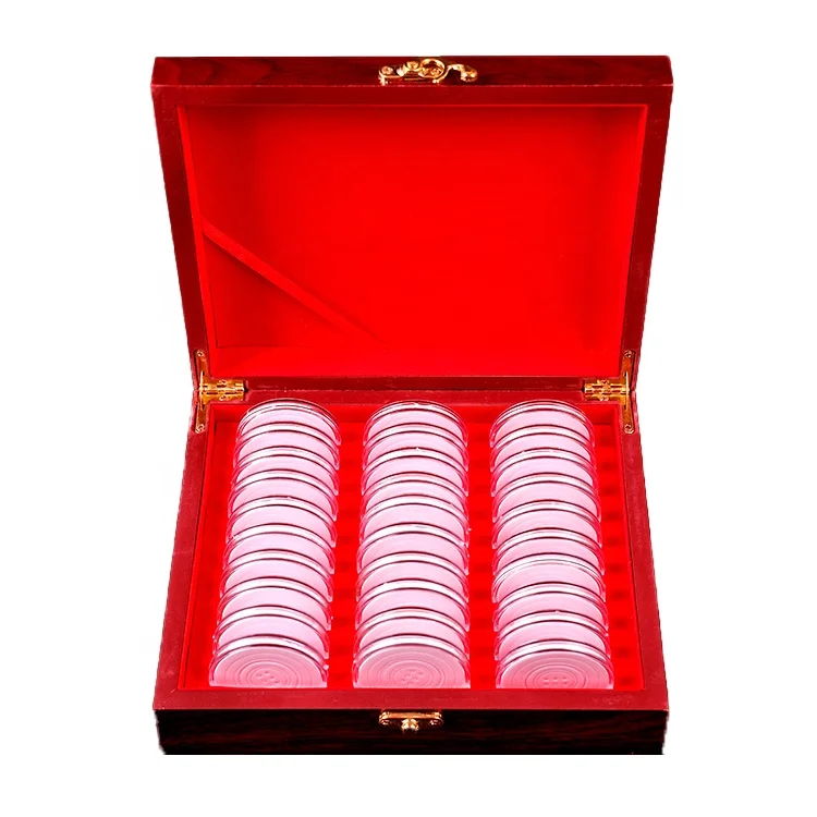 Коробка деревянная универсальная для хранения юбилейных монет 30 ячеек 20/25/30/35/40 мм