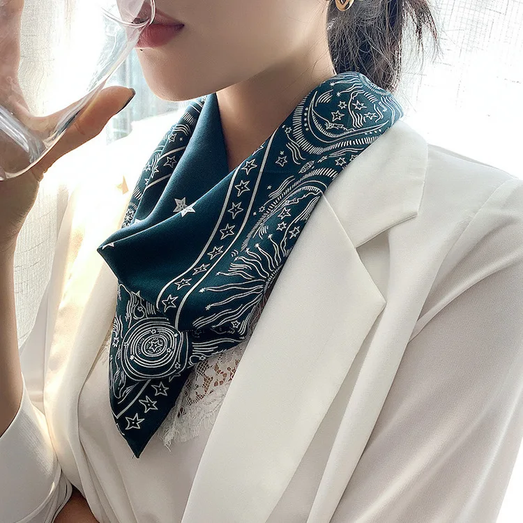Exquisite Hot-Selling Printed 53x53cm Square Pure Silk Scarf For Office Business Ladies, Multipurpose Silk Scarves Factory