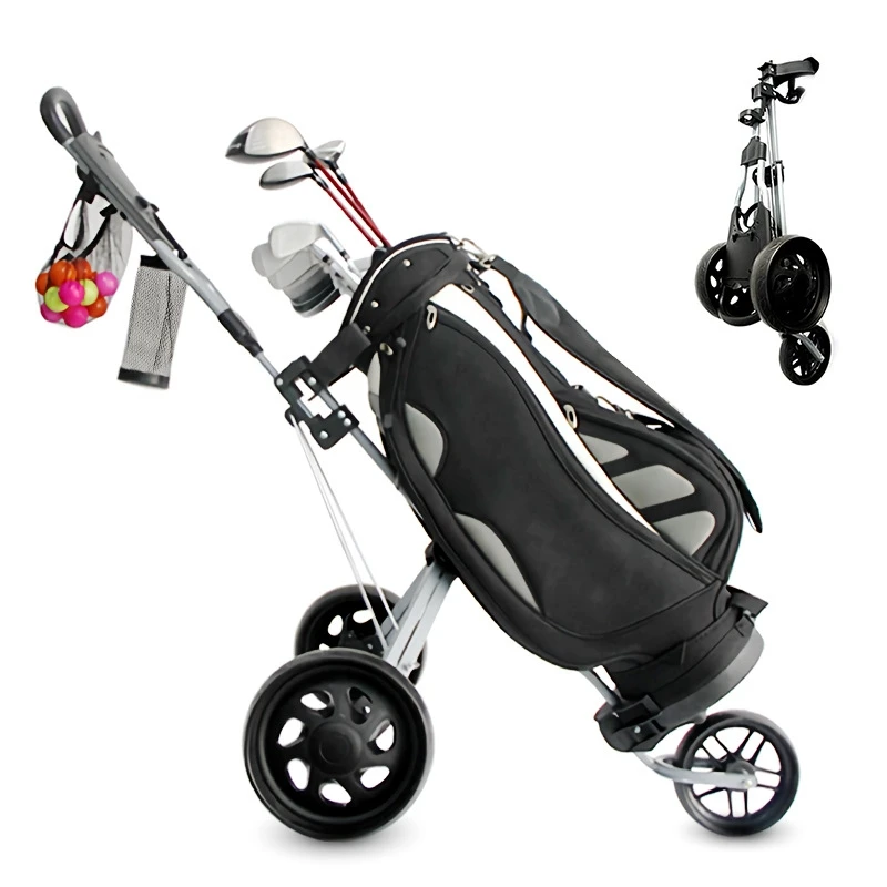 Hot Sales Lightweight 3 Wheels Aluminum Rubber One Touch Folding 60kg Golf Push Trolley Caddy Cart