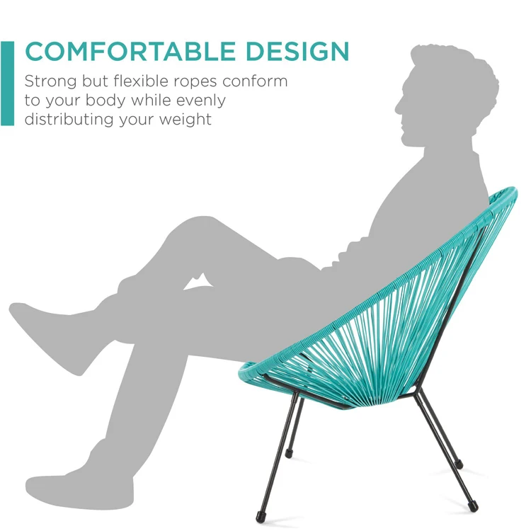 Outdoor Garden Patio Backyard 4 Piece Steel Frame Plastic Wicker Rope Acapulco Chair Set with Glass Top Table