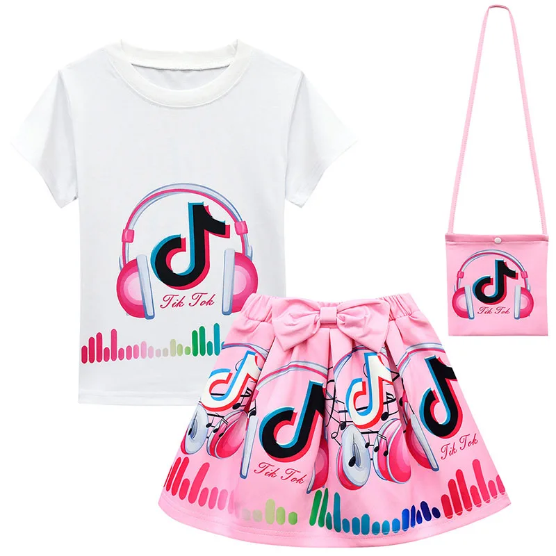 Fashion Summer Kids Girls Clothing Sets 3 Pcs WhiteT-shirt Skirt Sets For Girls Clothes 2-7 Years