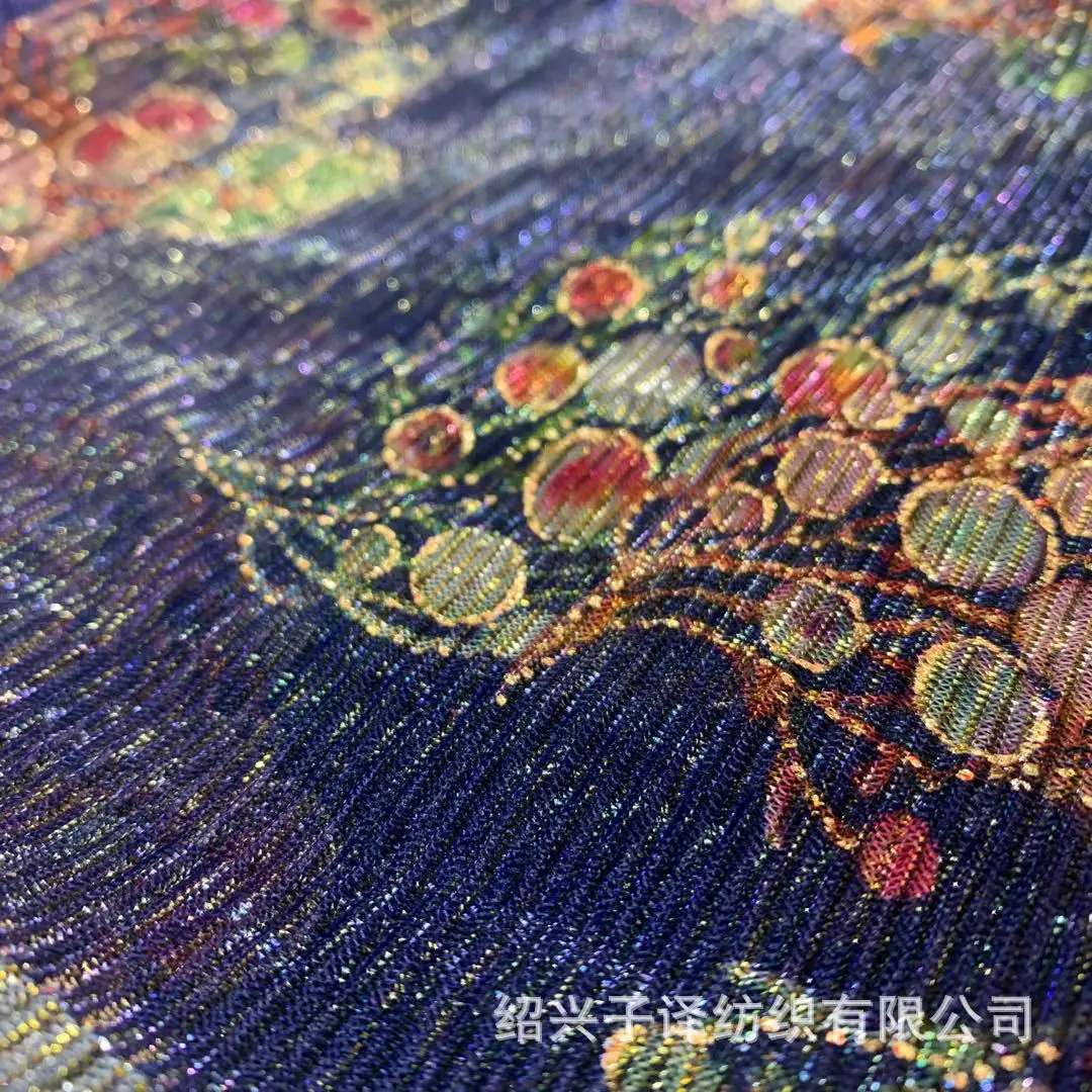 Foiling with Printing Crepe moonlight fabric Manufacturer knitted  jersey Lurex metallic fabric