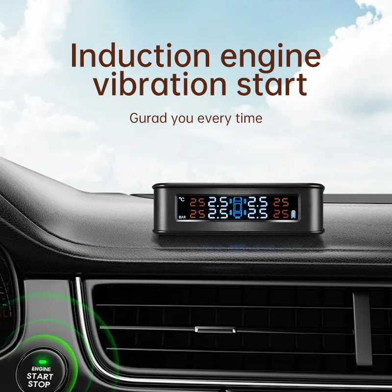 Wireless Tire Gauges Dashboard Windshield Car Tire Pressure Monitor System USB Solar Rechargeable TPMS