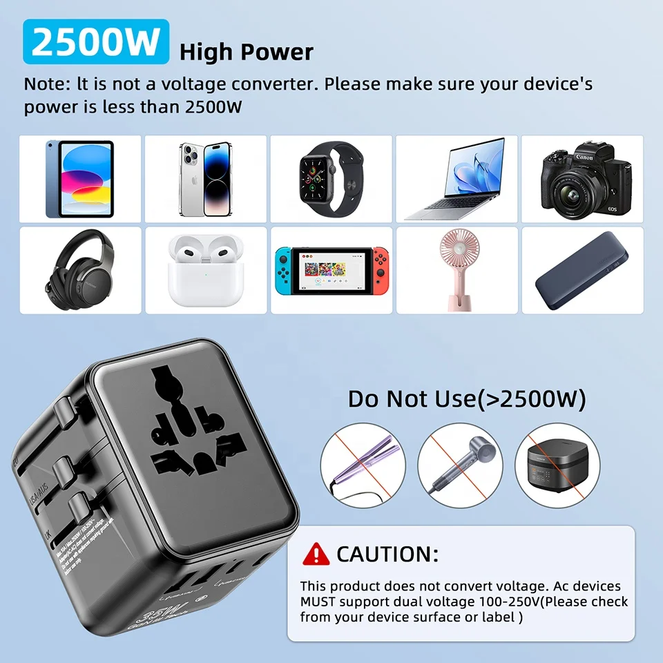 Worldplug New Design 2AC PD 35W Universal Travel Plug Adapter Newest Electrical Socket with USB Power Charger