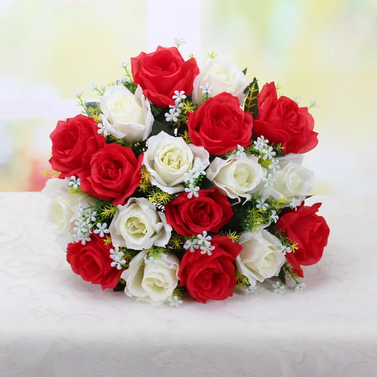 cheap 18 heads artificial  flower rose bouquet Bride holding flowers
