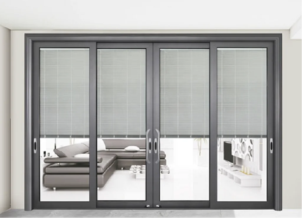Aluminium Heavy Duty Big Panel Sliding Door Entrance Doors Residential Doors Wooden Grain Glass Graphic Design Stainless Steel