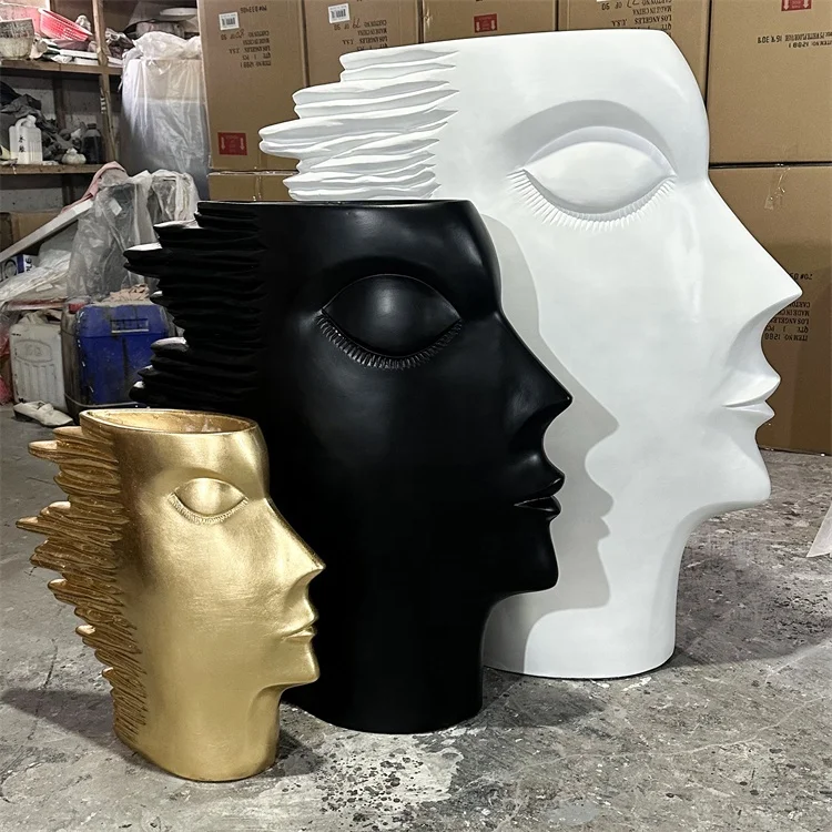 large human face pots fiber clay flower pot head planter vase for plants with Europe style