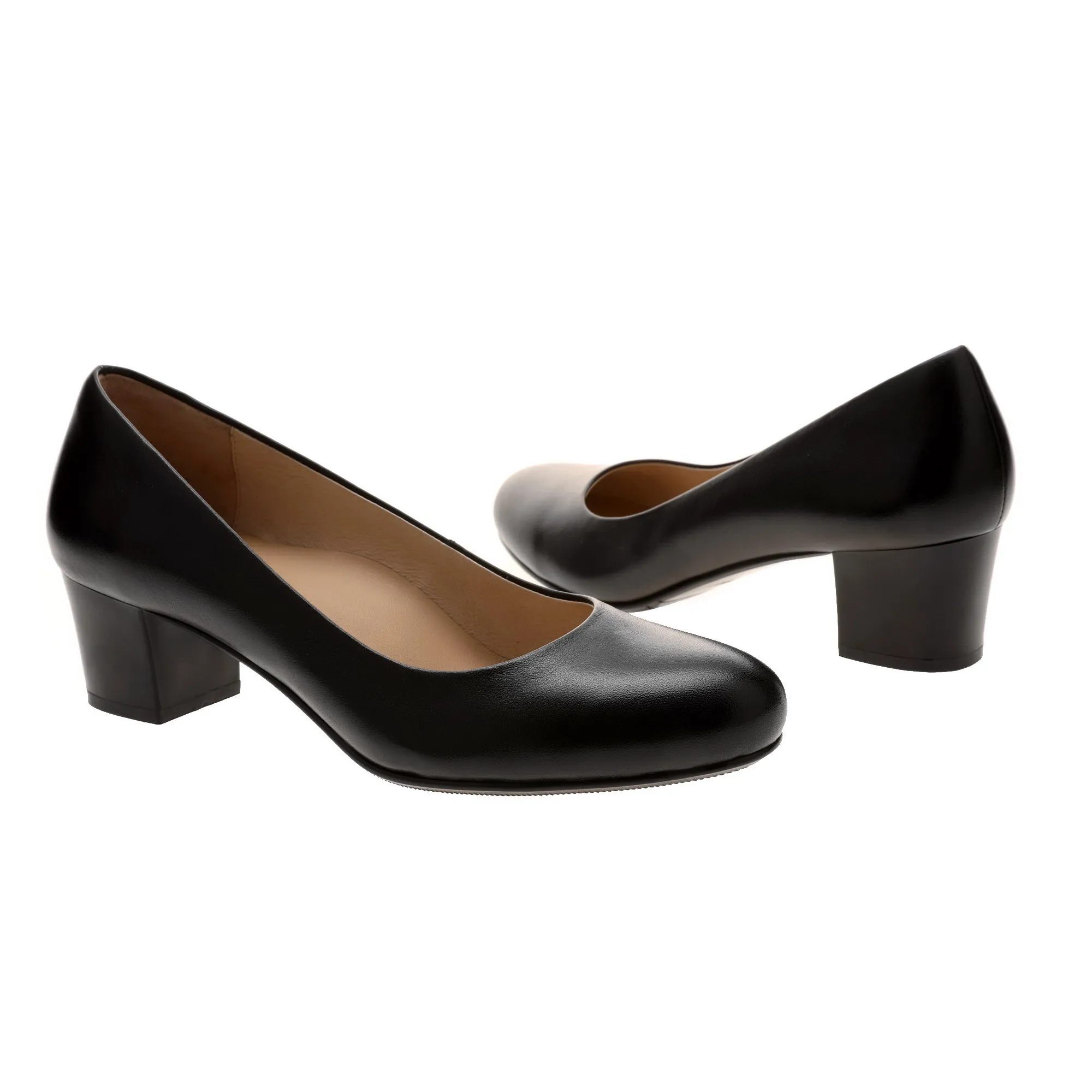 Classic arch support genuine leather block high heel women shoes