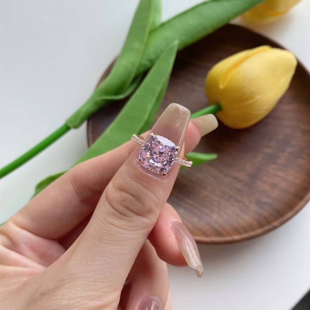 Trending Design 18K Gold Plated 925 Sterling Silver Diamond 5a pink Cubic Zirconia Four Leaf Clover Promise Engage Ring