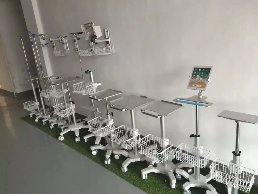 High quality adjustable patient monitor medical trolley cart with basket OEM support aluminum alloy material for hospital use