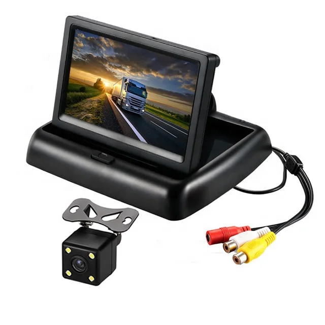 12V Reversing aid system 4.3 inch folding mini car tv monitor truck bus car monitor lcd screen with small backup rearview camera