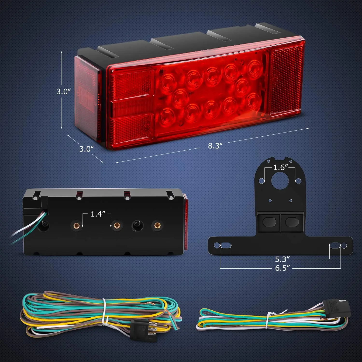 2PCS Submersible Kit Low Profile Rectangular LED Stop Tail Turn Signal Side Marker Light on 12V RV Pickup Trucks Marine Boats