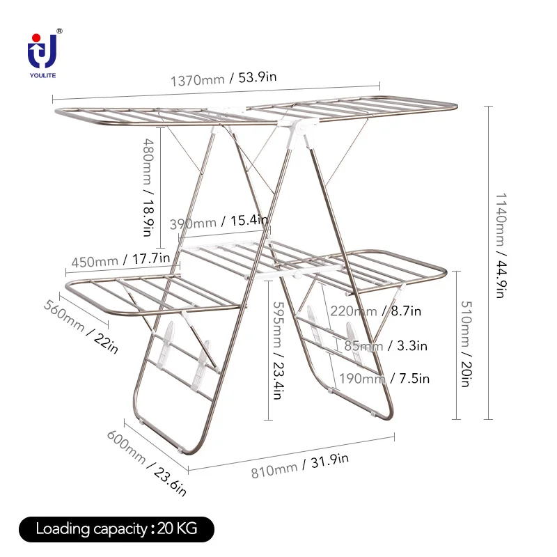 Indoor and outdoor standing type 3 Tier Airer foldable drying rack clothes