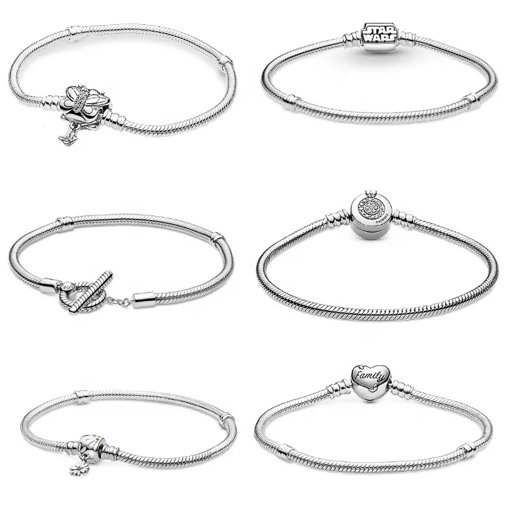 S925 Sterling Silver Fashion Snake Bone Bracelet DIY Charm for Pandoraer Lady Charm Basic Bracelet Christmas Gift