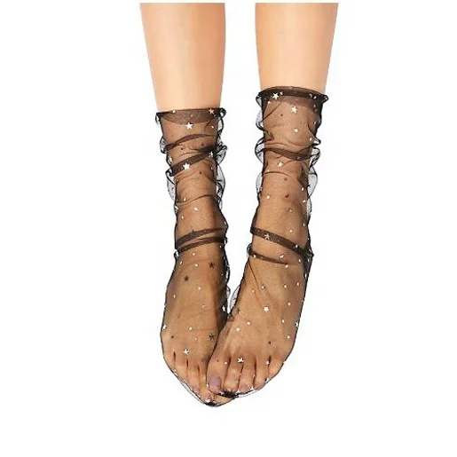 Dynamics Lady Transparent Mesh Shiny Stars Moon Fishnet Sock Glitter lace sock Women Breathable Mesh Sock