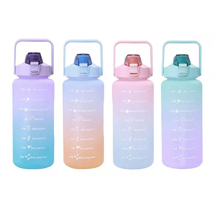 Zogifts Eco Friendly Custom Bpa Free Drinking Sport 2L 64Oz Plastic Motivational Water Bottles With Time Marker Straw Strainer