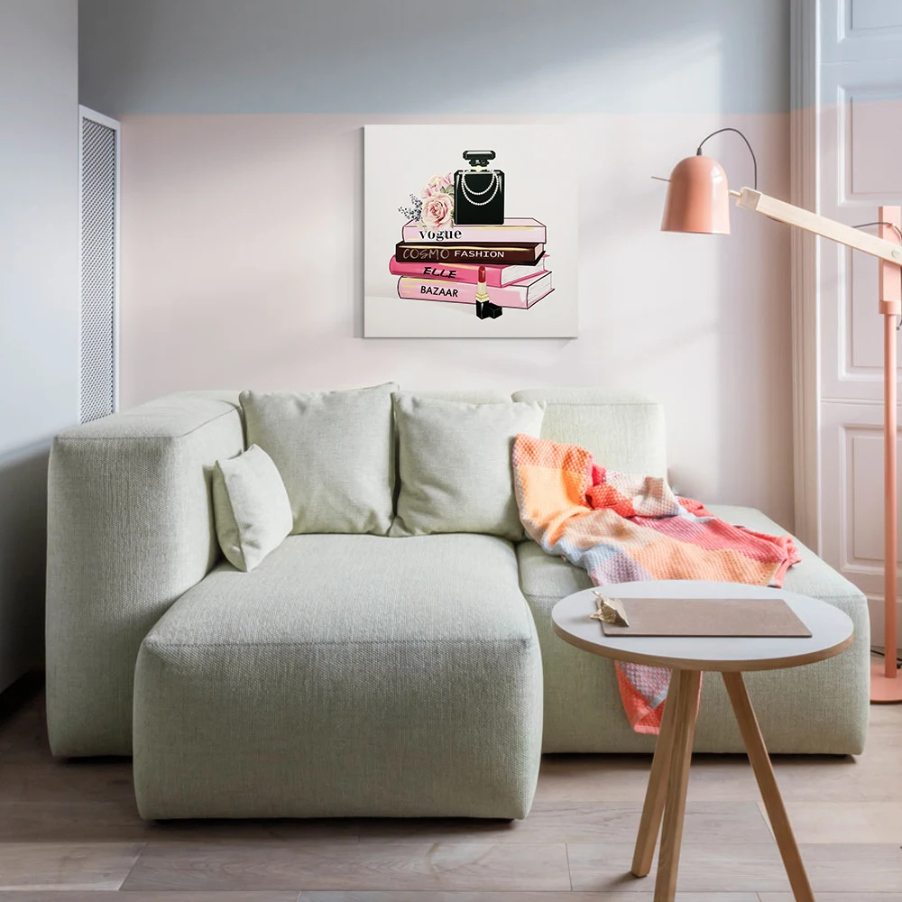 Fashion large wall art canvas perfume flower books lipsticks gold foil high gloss UV print painting aesthetic wall decor picture