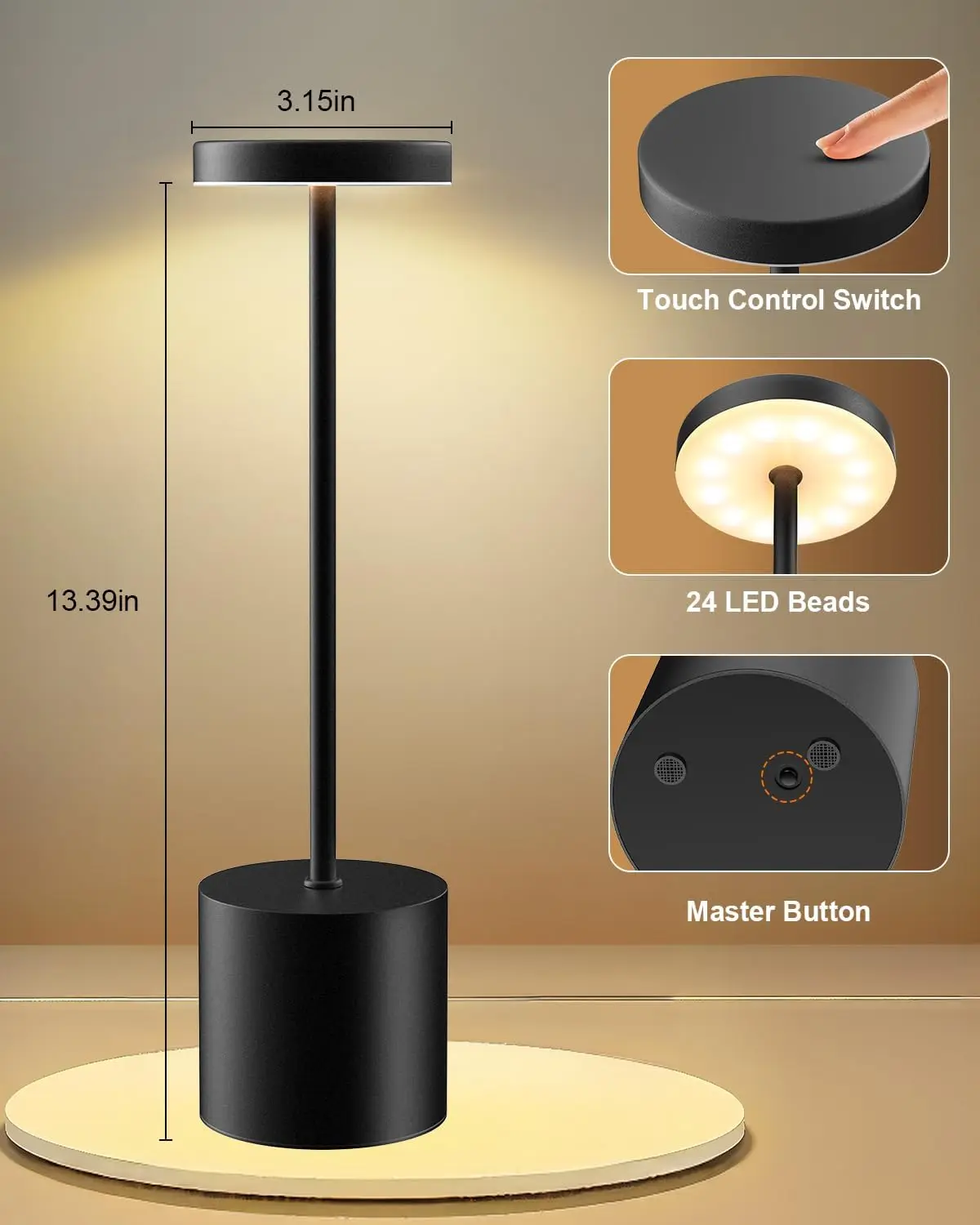 Factory Price LED Table lamp Hotel Restaurant USB Port Living Room Rechargeable Luxury Cordless Desk lamp Modern LED table Lamp