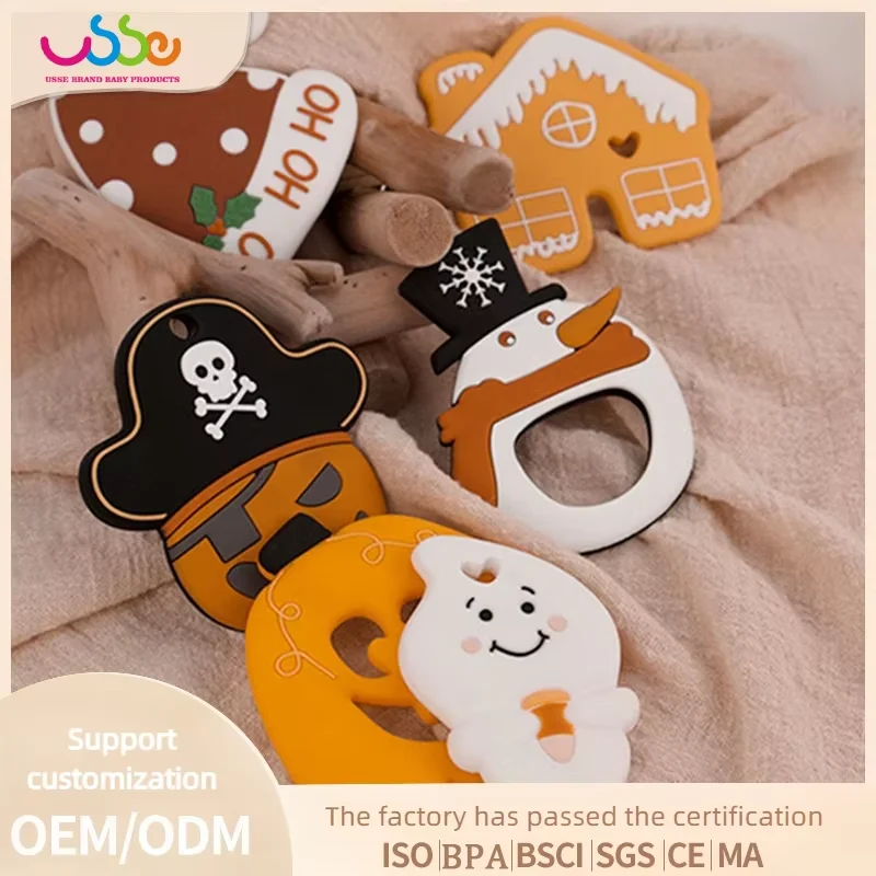 Baby Teether Freezable for 3 to 12 months Factory Hot Sale Halloween Pirate Pumpkin Teether Toys Custom Food Grade BPA Silicone
