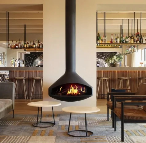 DIA1000MM New Design Black Villa Decorative Wall Mounted Fireplace Rotatable Wood Burning Hanging Steel Stove Customised Shape