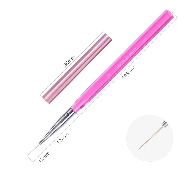High Quality Professional  Pink Long Liner Nail Brush Acrylic Handle PET Nylon Gel Art Brush for Nail Beauty SP-28
