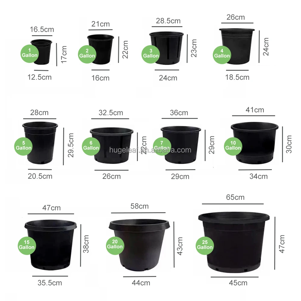 Durable Round Gallon Nursery Pot Gardening Black Plastic Flower Pot with Drainage Holes and Tray