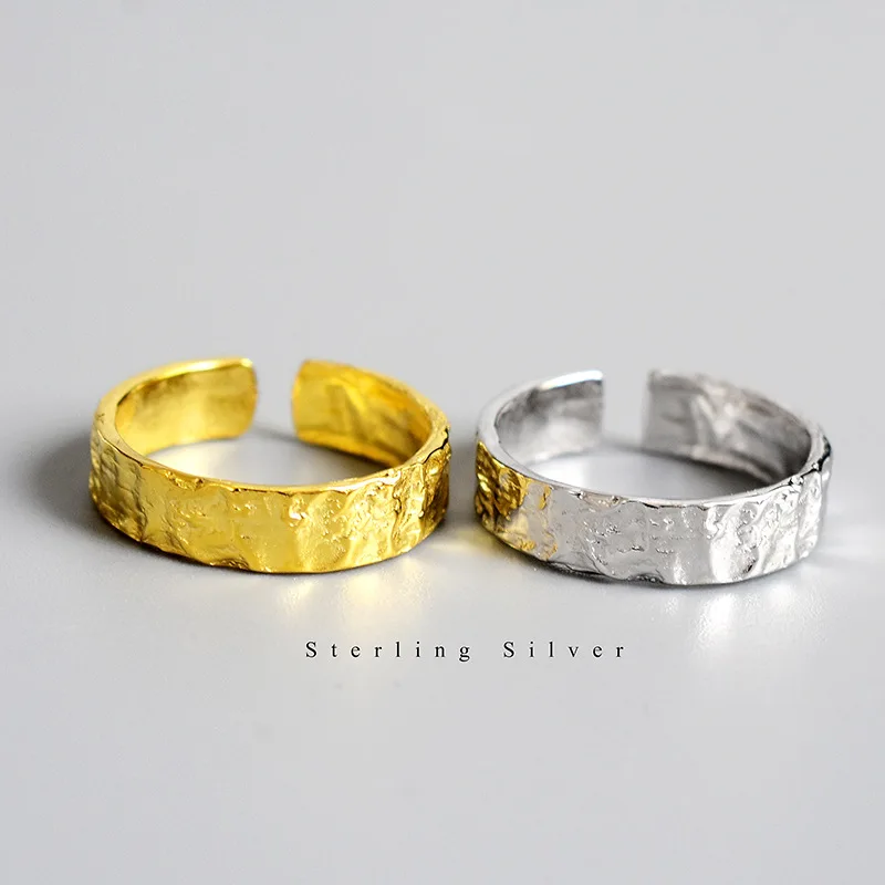 S925 Sterling Silver Irregular Convex Gold Silver Tin Foil Paper Pattern Ring Silver Jewelry