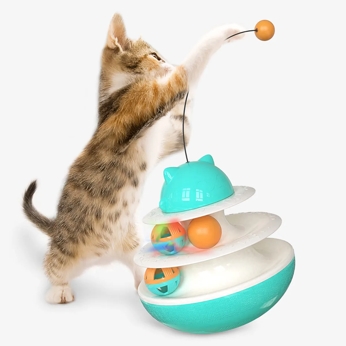 Multi function Smart Cat Toys Interactive Pet Cat Tumbler Training Treat Ball Toy With Teaser