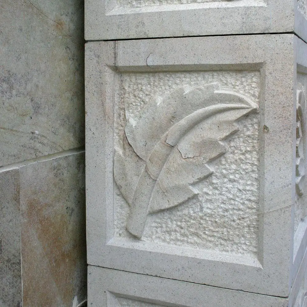 Natural Beige Bali Stone Relief Flower Carving Wall Decoration Hand Made Sculpture Natural Stone