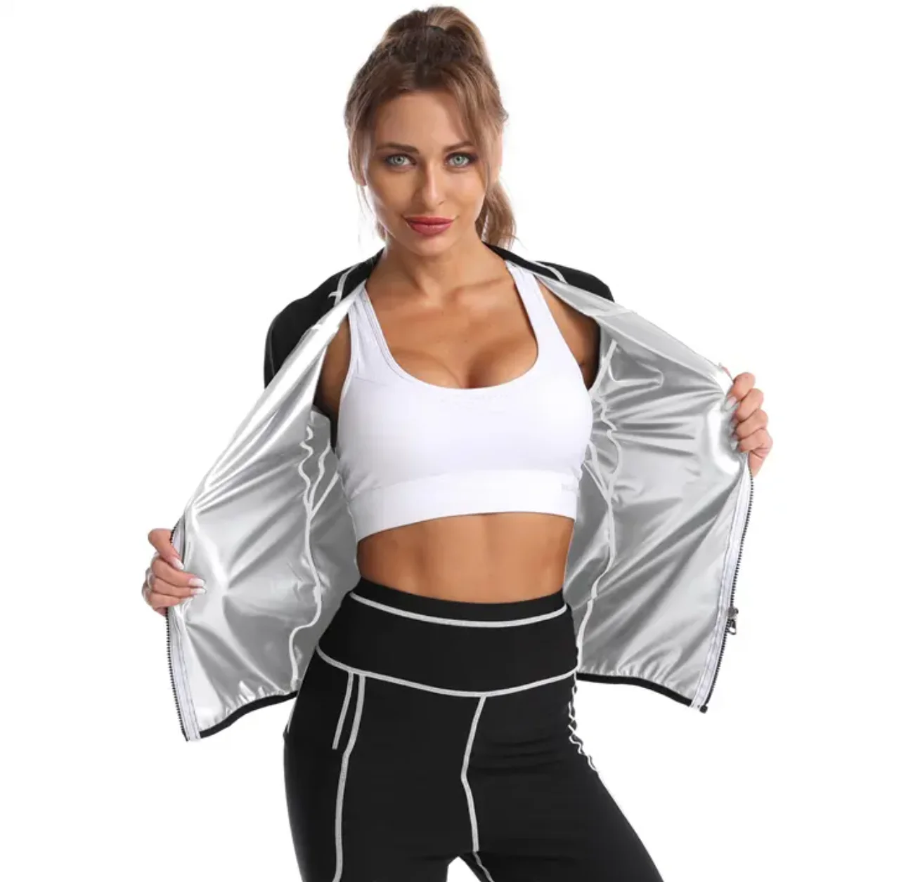 Women Waist Trainer Sauna Sweat Corset Zip Front Sauna Weight Loss Sweat Slimming Neoprene Jogging Suits Fat Burning Fast