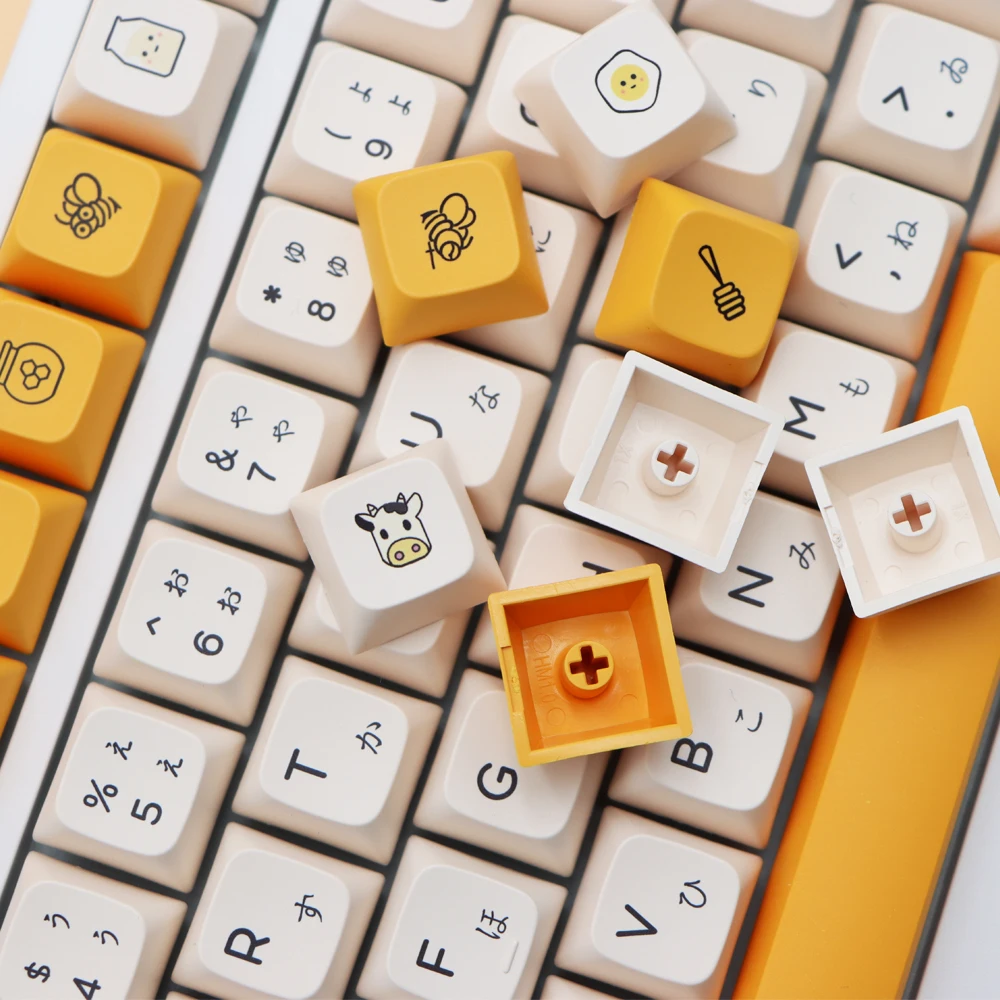 PBT Keycaps 140 Keys Honey and Milk Cute Keycaps DYE-SUB XDA Profile Keycaps for Cherry Gateron MX Switches Mechanical Keyboards