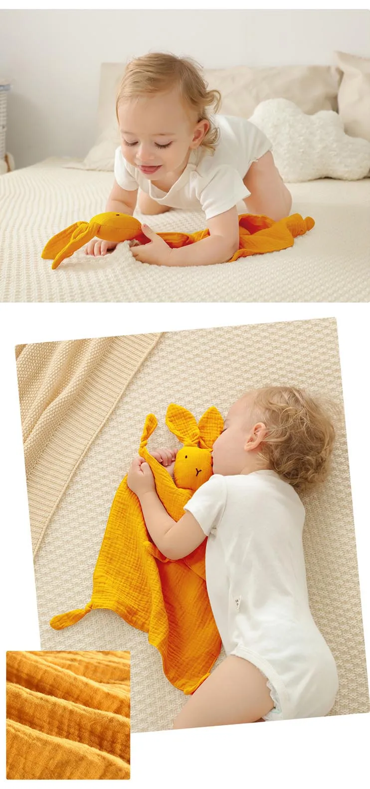 Wholesale Lovely Super Soft Touch doll rabbit soothing towel 100% Organic Cotton Muslin Baby Comforter Blanket