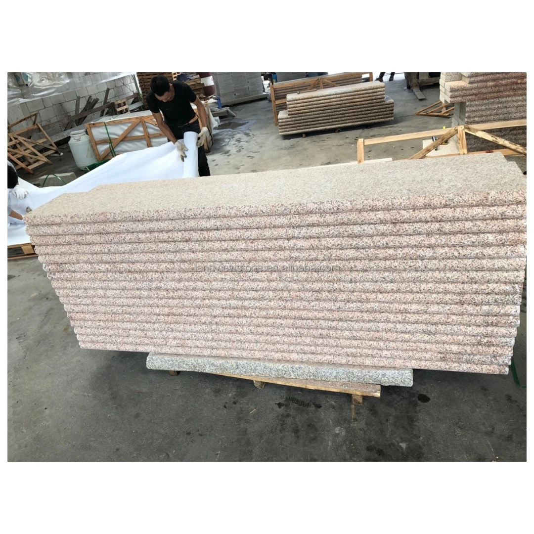 Factory Price Flamed Exterior Anti-slip Granite Treads  Sunset Gold G682 Outdoor Granite Treads