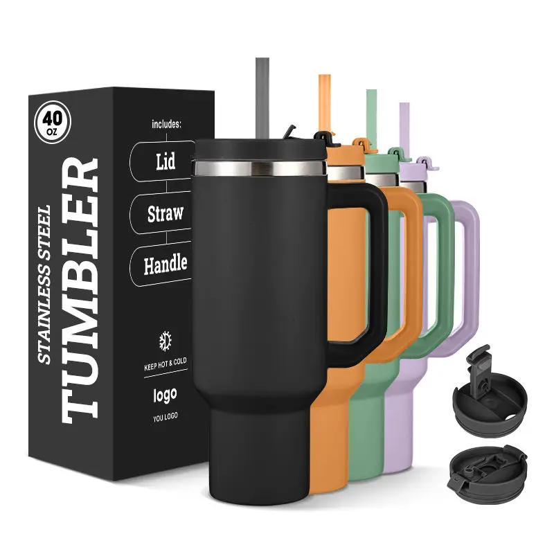 2024 Must Buy Double Wall Travel Tumbler Stainless Steel Insulated 40 oz Tumbler with Straw and Handle