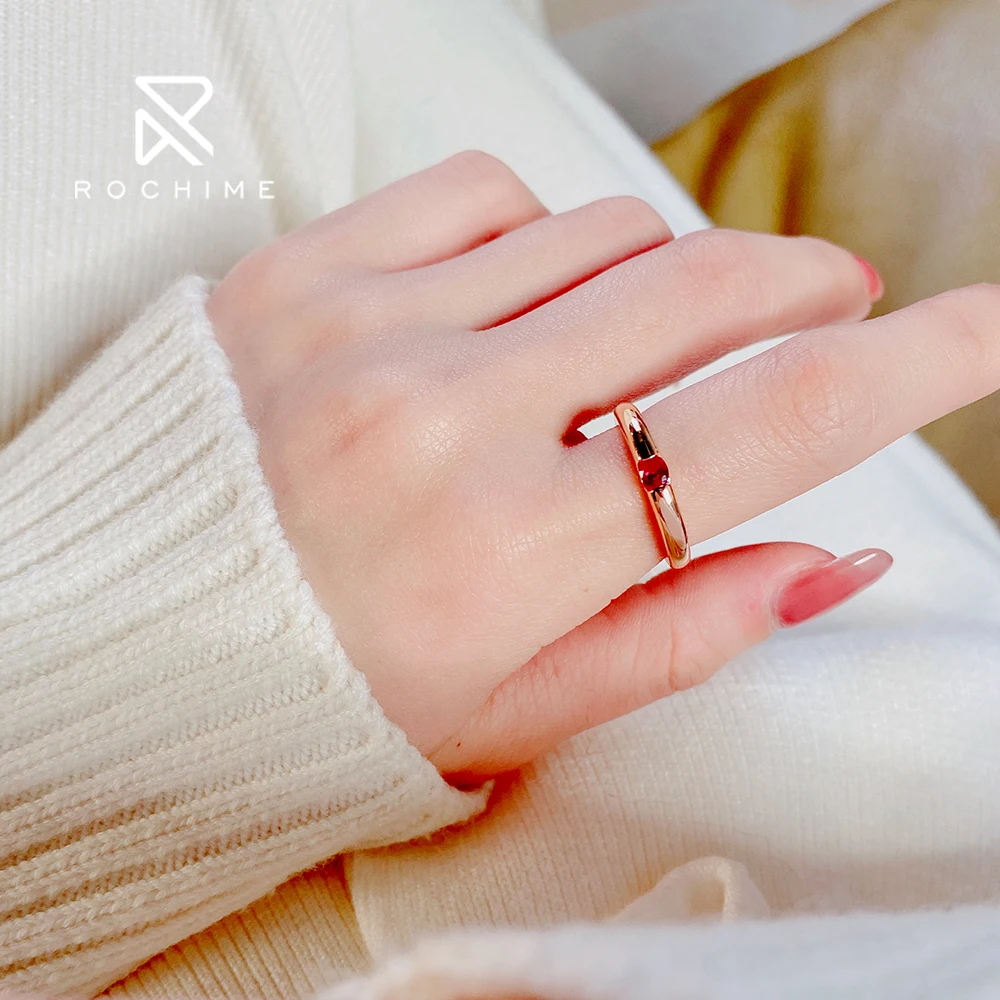 Rochime ins style  oval cut single gemstone  ruby ring band  925 sterling silver customized jewelry for women