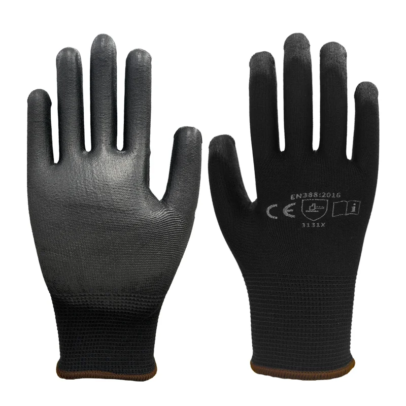 Hand Protective PU Palm Safety Work 13G 3131 work gloves OEM EN388 Great Grip Nylon polyester PU coated gloves