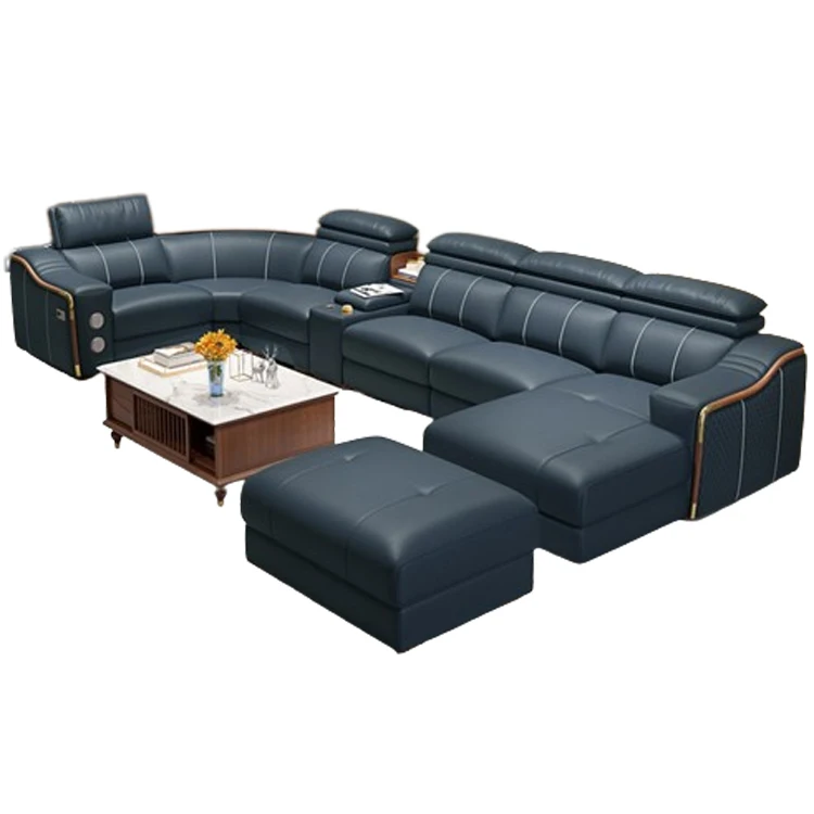 Dedao factory modern design sofa multifunctional adjustable height USB interface U shape leather living room sofa set furniture