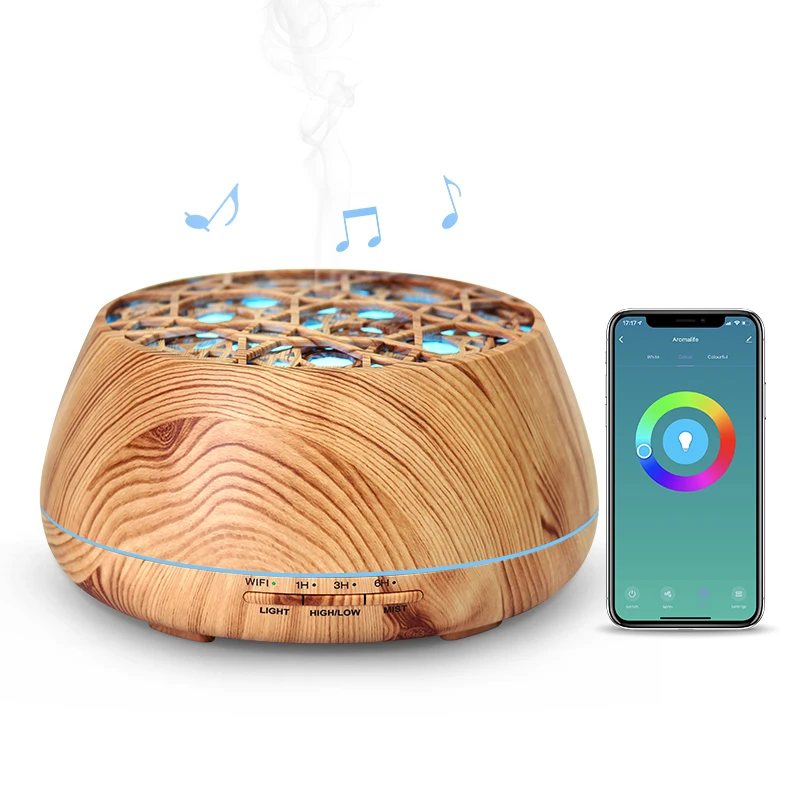 Wood Grain Electric Protabel Tuya Smart WIFI Aroma Diffuser With Bluetooth Speaker And Alexa Voice Control