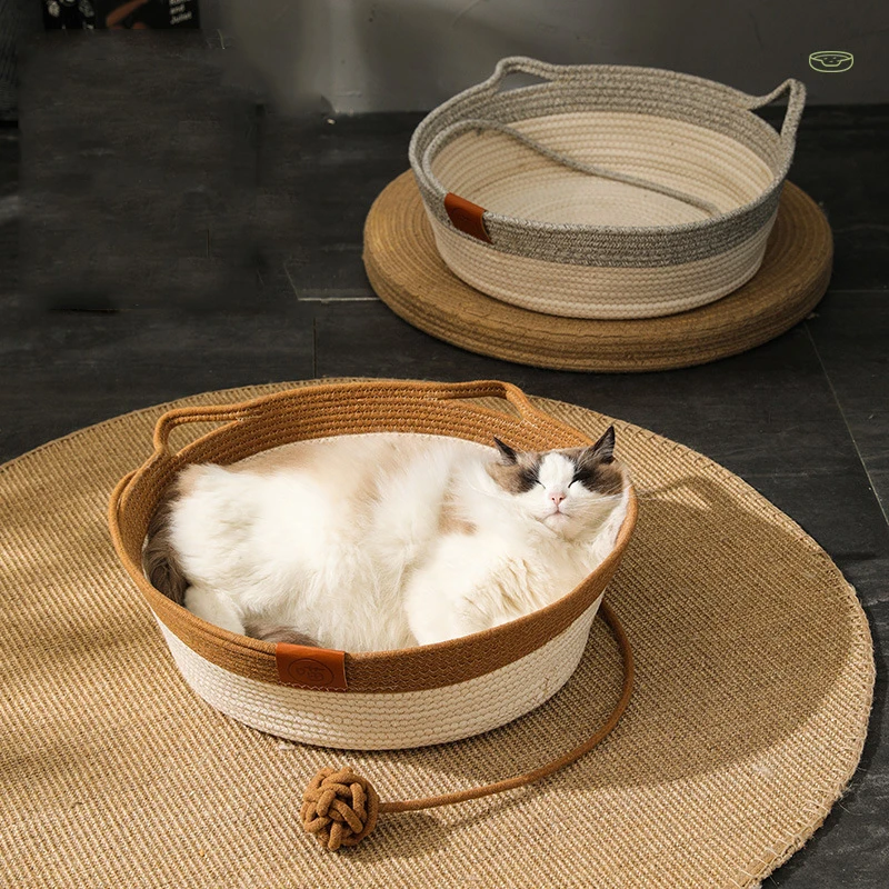 Large Space Washable Durable Odorless Pet Cat Cotton Rope Rattan Nest For Sleeping Rest And Relaxation