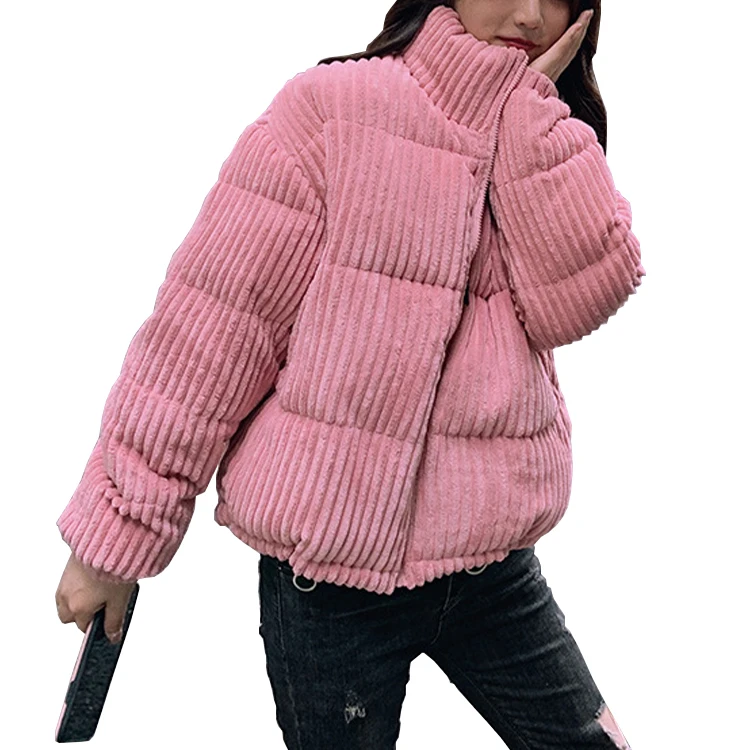 Winter Clothes Chic Korean Crop Coat Corduroy Pink Jackets for Women