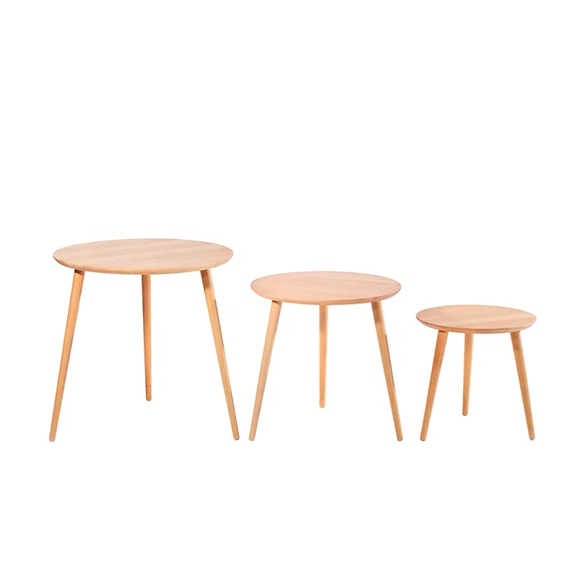Solid wood Indoor living room furniture modern side table tea table sets small round coffee table